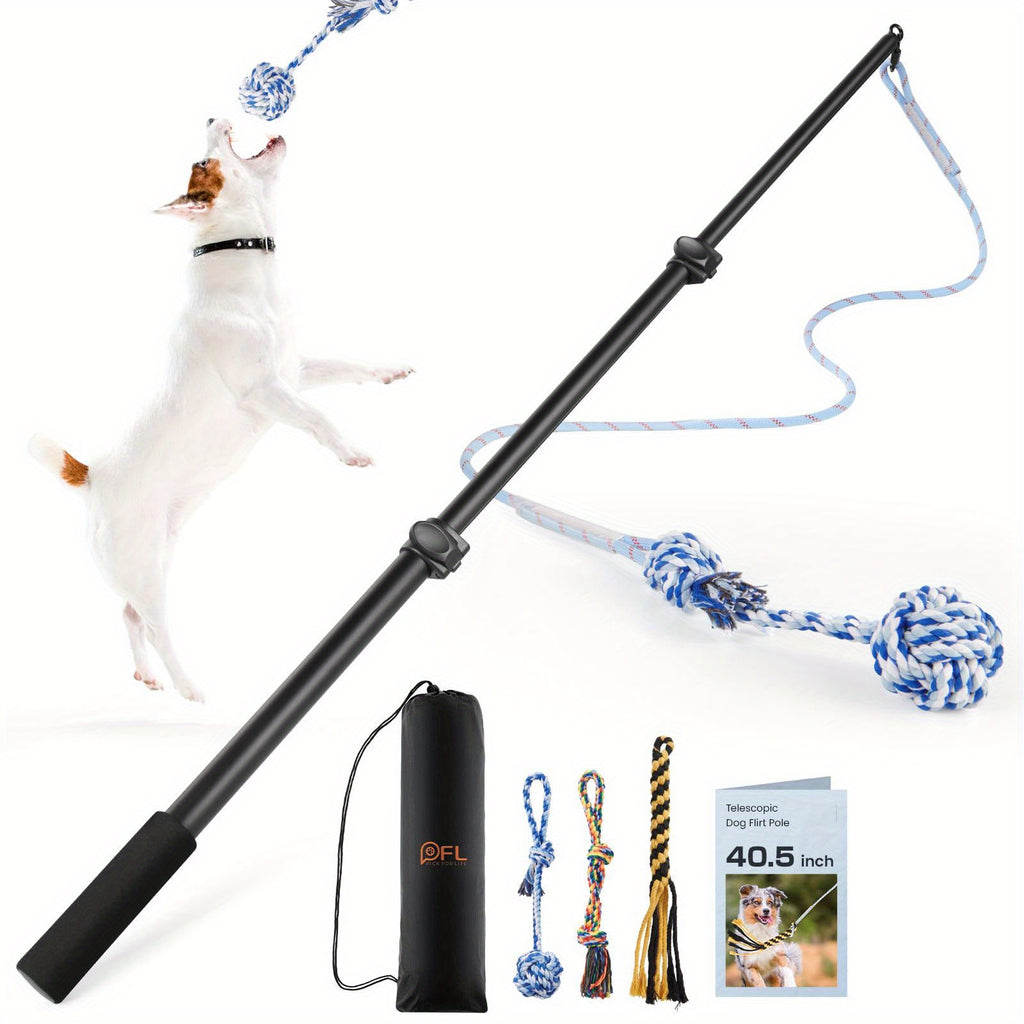 Dog Flirt Pole with Extendable Aluminum Alloy Wand and Detachable Lure, Interactive Chase Toy for Exercise and Obedience Training