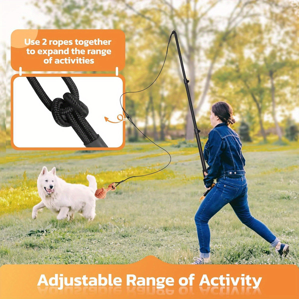 40-Inch Dog Flirt Pole with Telescopic Aluminum Alloy Wand, Non-Slip Handle and Detachable Lure Design for Supervised Chase Play and Training