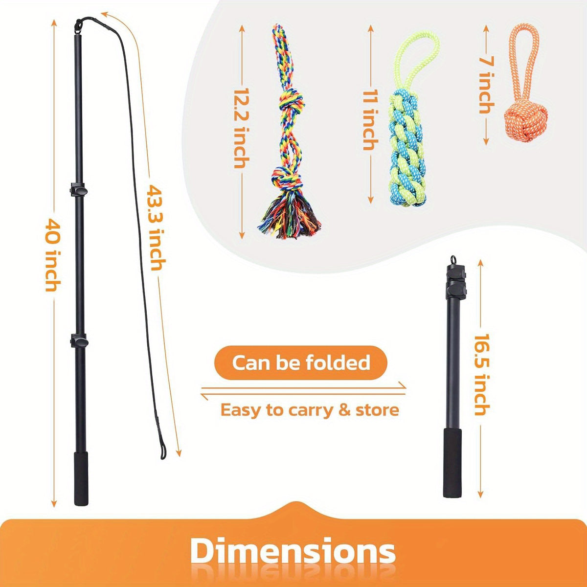 40-Inch Dog Flirt Pole with Telescopic Aluminum Alloy Wand, Non-Slip Handle and Detachable Lure Design for Supervised Chase Play and Training