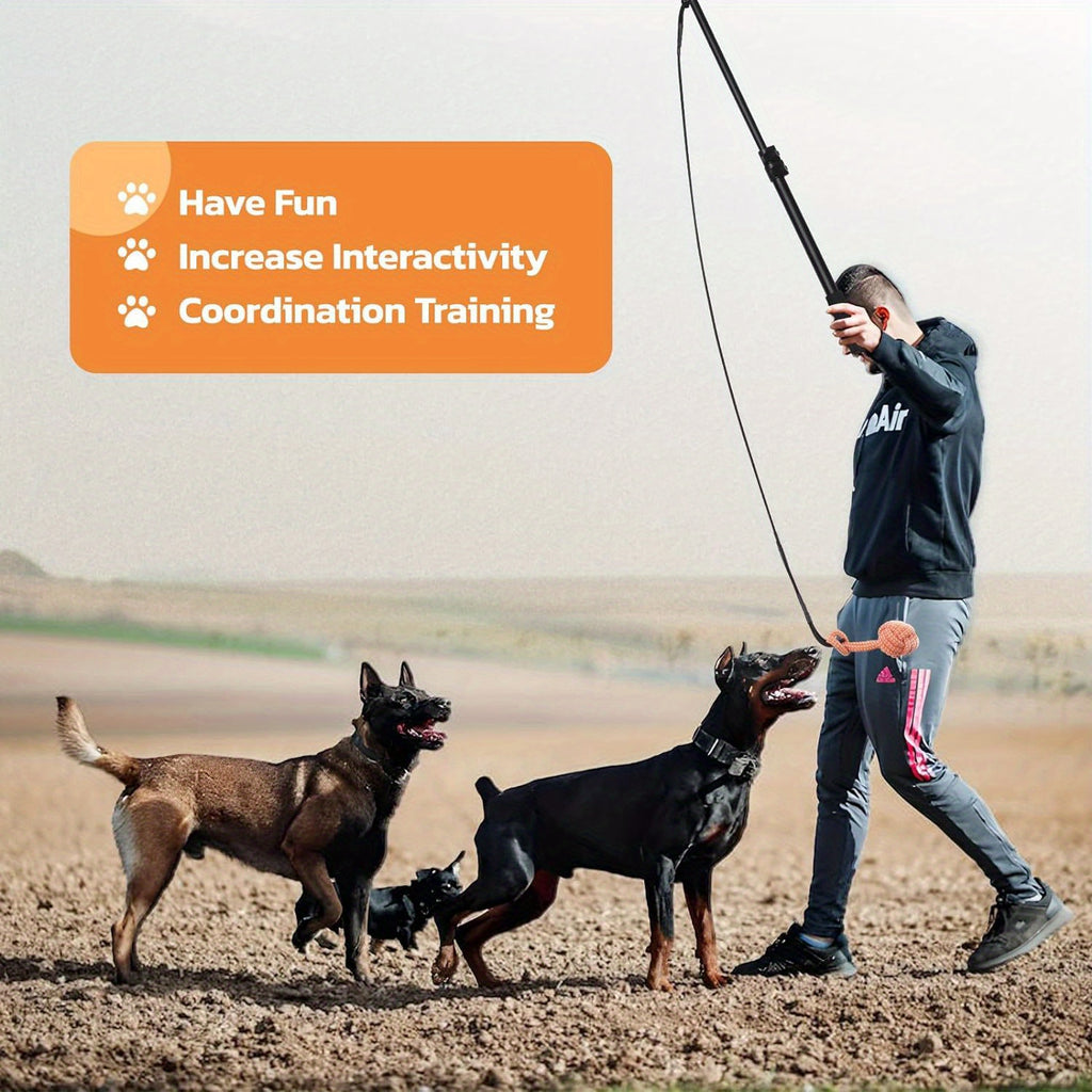 40-Inch Dog Flirt Pole with Telescopic Aluminum Alloy Wand, Non-Slip Handle and Detachable Lure Design for Supervised Chase Play and Training
