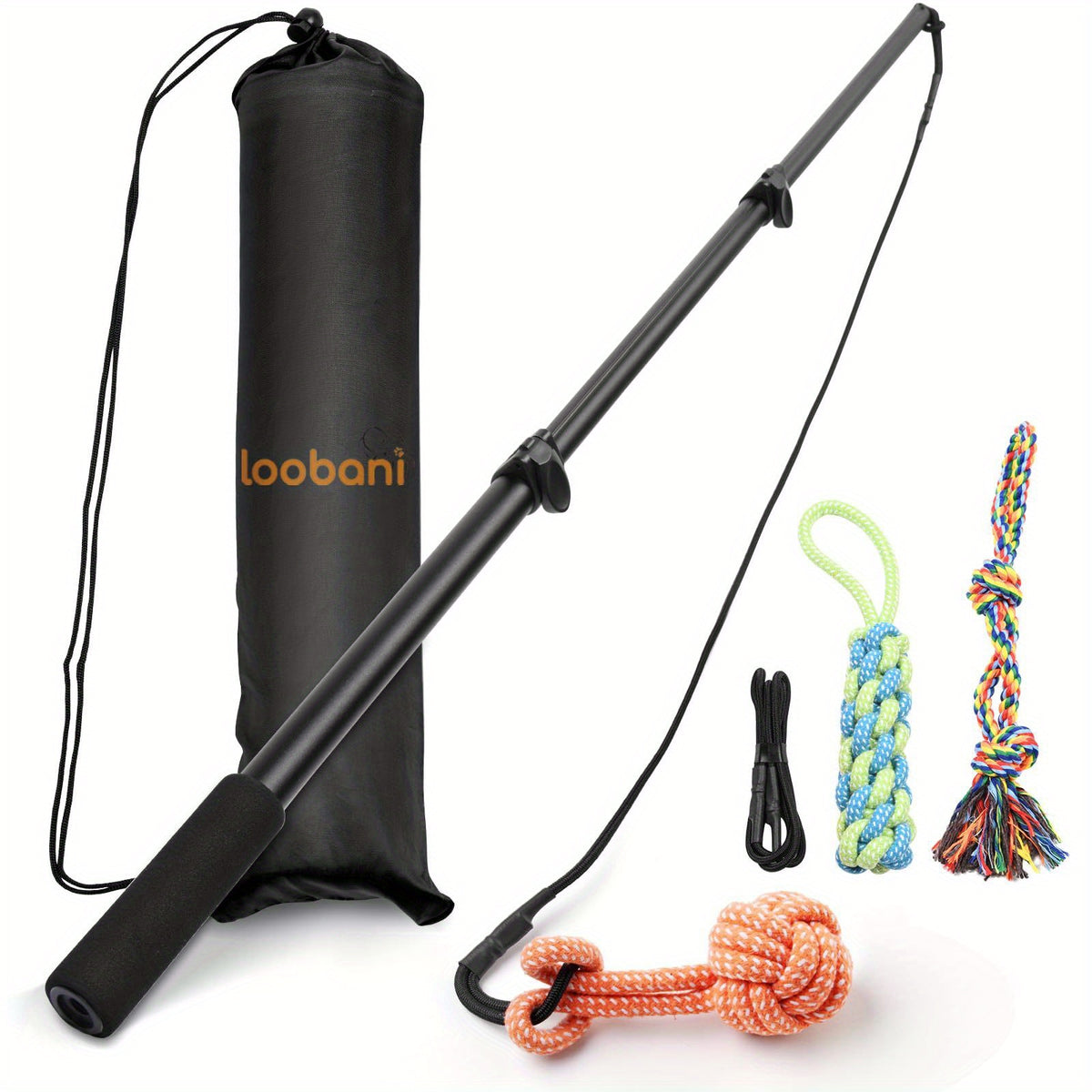 40-Inch Dog Flirt Pole with Telescopic Aluminum Alloy Wand, Non-Slip Handle and Detachable Lure Design for Supervised Chase Play and Training