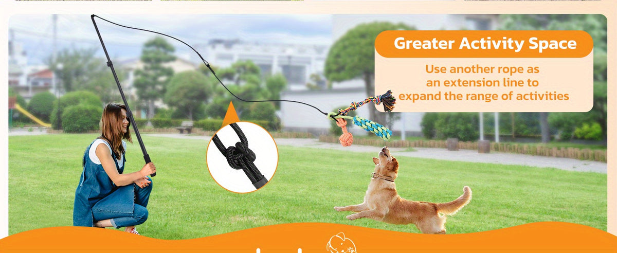 40-Inch Dog Flirt Pole with Telescopic Aluminum Alloy Wand, Non-Slip Handle and Detachable Lure Design for Supervised Chase Play and Training