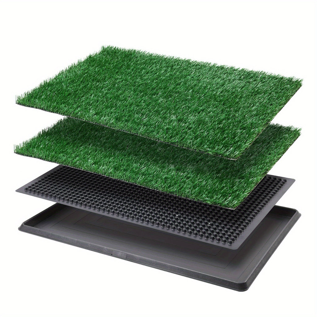 Reusable Grass Dog Potty with Tray and Two Turf Mats, 3-Layer Washable Puppy Training Toilet with Drainage for Apartments, Balconies and Outdoor Use