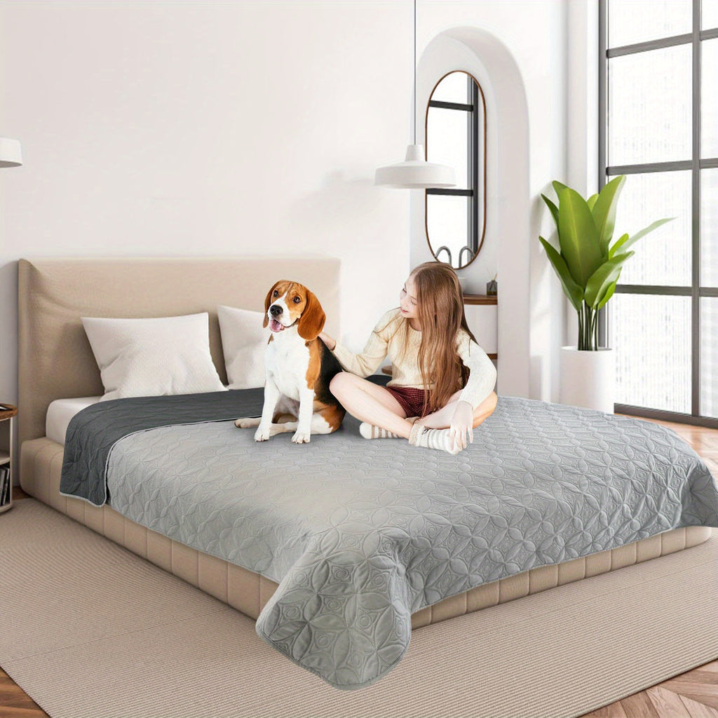 Dog Blankets 2 Pack 62 x 82 Inch, Reversible Machine Washable Pet Furniture Protectors with TPU Coating for Couch, Bed and Car, Light and Dark Grey