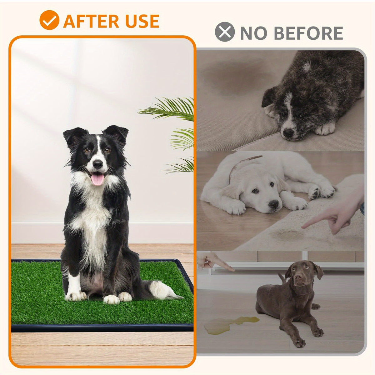 Artificial Grass Dog Potty with Tray and 2 Replacement Grass Pads, Washable Puppy Training Toilet in Three Sizes for Apartments, Balconies and RVs