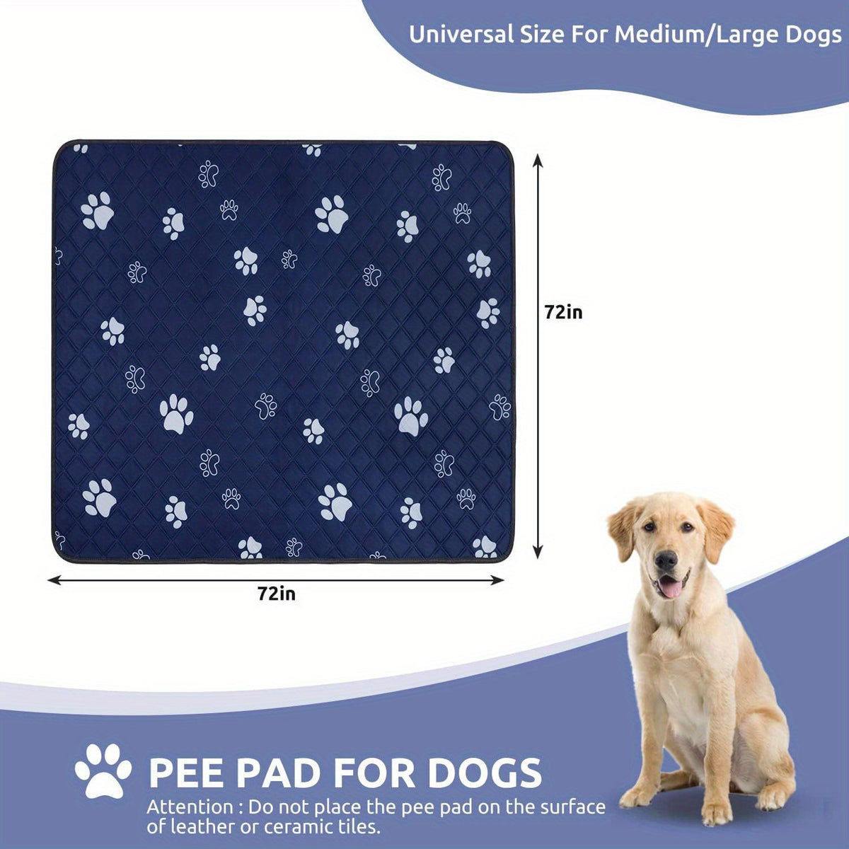 Extra Large Washable Dog Pee Pad 48 x 65 Inches, 1 Pack Reusable Non-Slip Puppy Potty Training and Whelping Mat in Blue or Grey for Home Use