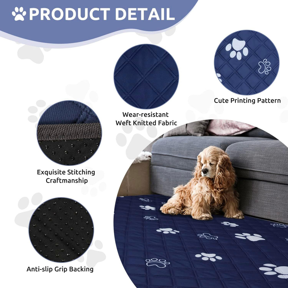 Extra Large Washable Dog Pee Pad 48 x 65 Inches, 1 Pack Reusable Non-Slip Puppy Potty Training and Whelping Mat in Blue or Grey for Home Use