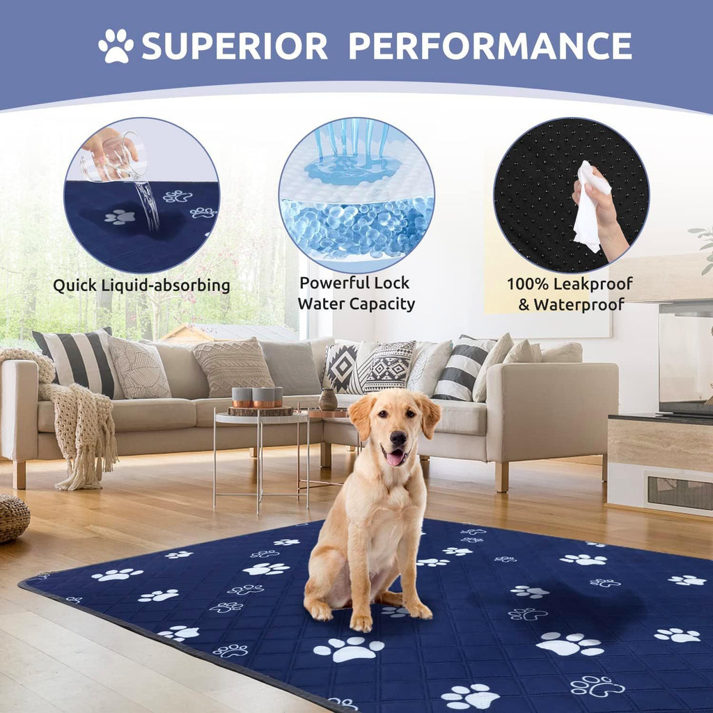Extra Large Washable Dog Pee Pad 48 x 65 Inches, 1 Pack Reusable Non-Slip Puppy Potty Training and Whelping Mat in Blue or Grey for Home Use