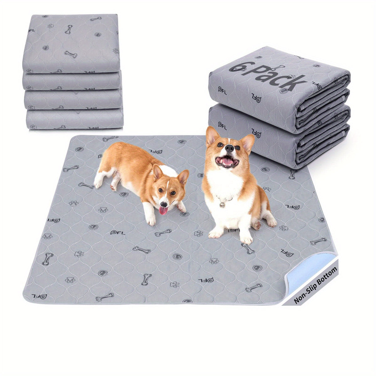 Bone Print Washable Pee Pads for Dogs, Reusable Absorbent Puppy Training and Whelping Mats with Non-Slip Backing for Crates, Couches and Playpens