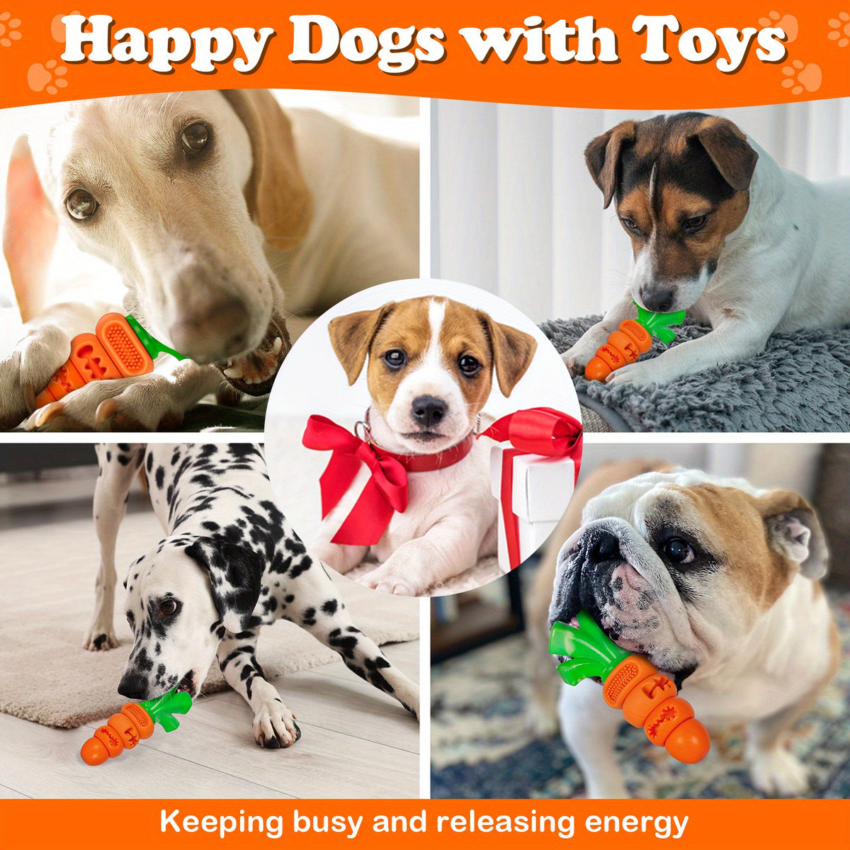 Carrot Dog Chew Toy for 15-80 lb Dogs, Textured Orange and Green Chewing Toy for Supervised Play, Daily Enrichment and Pet Birthday Gifts