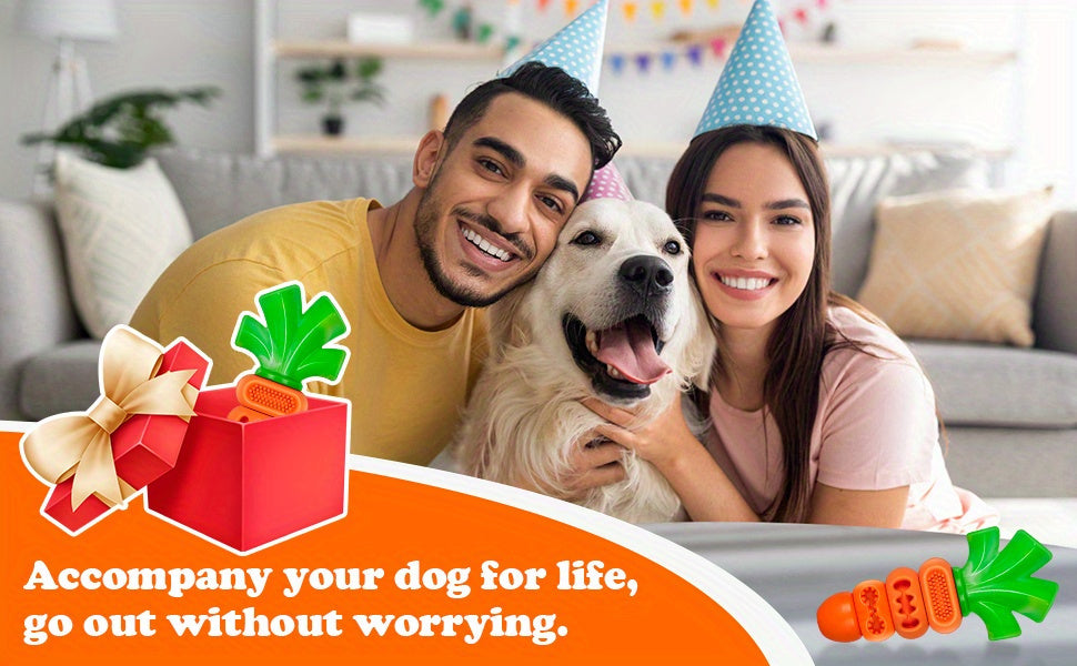Carrot Dog Chew Toy for 15-80 lb Dogs, Textured Orange and Green Chewing Toy for Supervised Play, Daily Enrichment and Pet Birthday Gifts