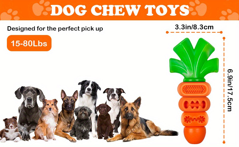Carrot Dog Chew Toy for 15-80 lb Dogs, Textured Orange and Green Chewing Toy for Supervised Play, Daily Enrichment and Pet Birthday Gifts