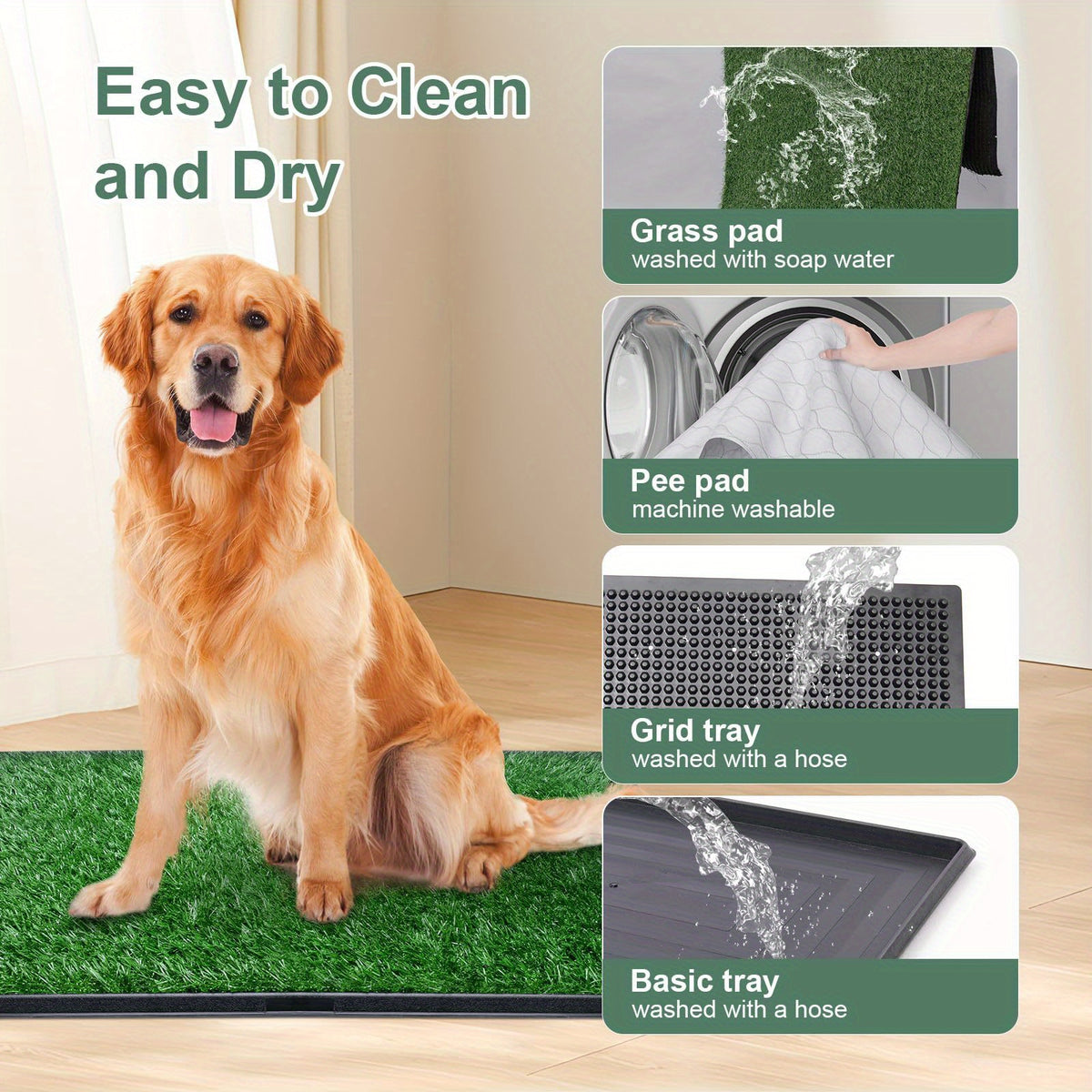 Indoor Dog Potty with Artificial Grass, Washable Puppy Pee Pad and Tray, Portable Toilet System for Small Dogs Under 20 lbs, 20 x 25 or 20 x 30 Inches