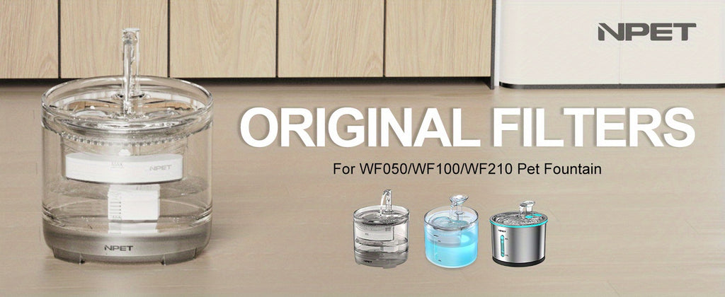 NPET Fountain Replacement Filters for WF050, WF100 and WF210 Cat Water Dispensers, Upgraded Refills in 8, 12, 16, 20 or 24 Piece Packs