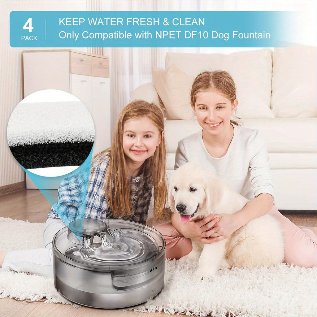 Pet Water Fountain Filters for NPET DF10 and DF30, Activated Carbon Replacement Refills in 4, 16, 20 or 24 Packs for Dog and Cat Drinking Dispensers
