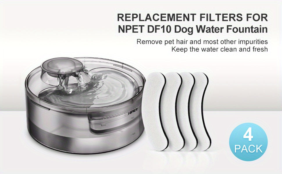 Pet Water Fountain Filters for NPET DF10 and DF30, Activated Carbon Replacement Refills in 4, 16, 20 or 24 Packs for Dog and Cat Drinking Dispensers