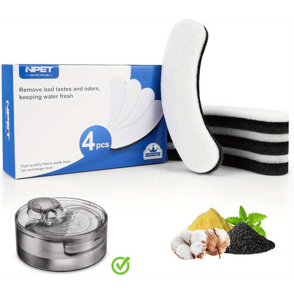 Pet Water Fountain Filters for NPET DF10 and DF30, Activated Carbon Replacement Refills in 4, 16, 20 or 24 Packs for Dog and Cat Drinking Dispensers