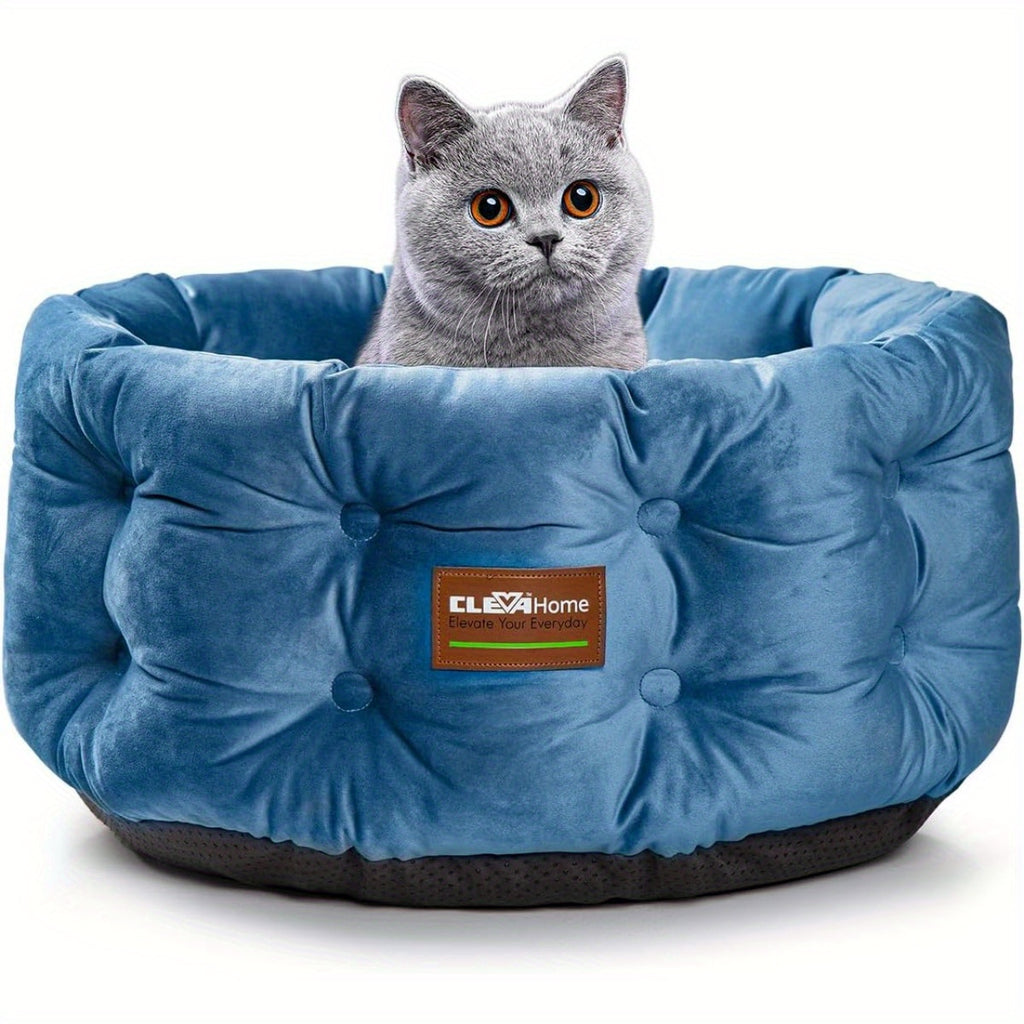 Deep Nest Cat Bed for Indoor Cats up to 15 lbs, 20-Inch Round Velvet-Feel Pet Sleeper with Extra-High Sides, Washable Design and Non-Slip Bottom