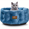 Deep Nest Cat Bed for Indoor Cats up to 15 lbs, 20-Inch Round Velvet-Feel Pet Sleeper with Extra-High Sides, Washable Design and Non-Slip Bottom