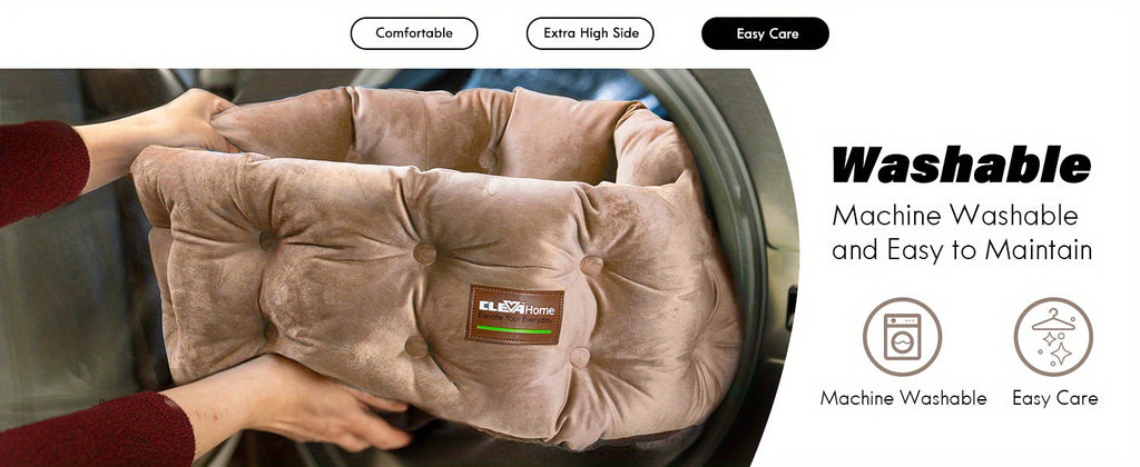 Deep Nest Cat Bed for Indoor Cats up to 15 lbs, 20-Inch Round Velvet-Feel Pet Sleeper with Extra-High Sides, Washable Design and Non-Slip Bottom