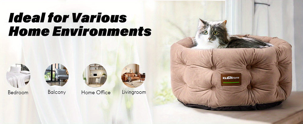 Deep Nest Cat Bed for Indoor Cats up to 15 lbs, 20-Inch Round Velvet-Feel Pet Sleeper with Extra-High Sides, Washable Design and Non-Slip Bottom