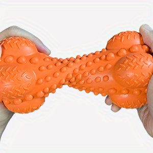 Rubber Dog Chew Bone with Dual Squeakers, Textured Natural Rubber Toy with Beef Scent for Medium and Large Dogs, Interactive Fetch and Supervised Play