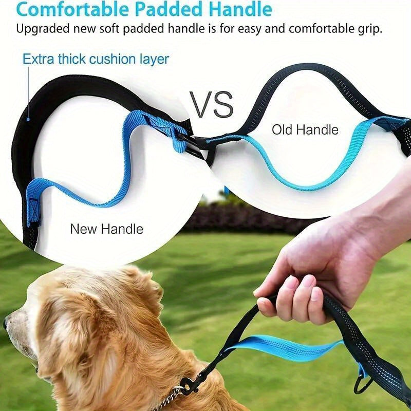 Dog Running Leash with Double Handles, Adjustable Hands-Free Elastic Lead for Medium and Large Dogs, Blue or Gray for Jogging and Daily Walks