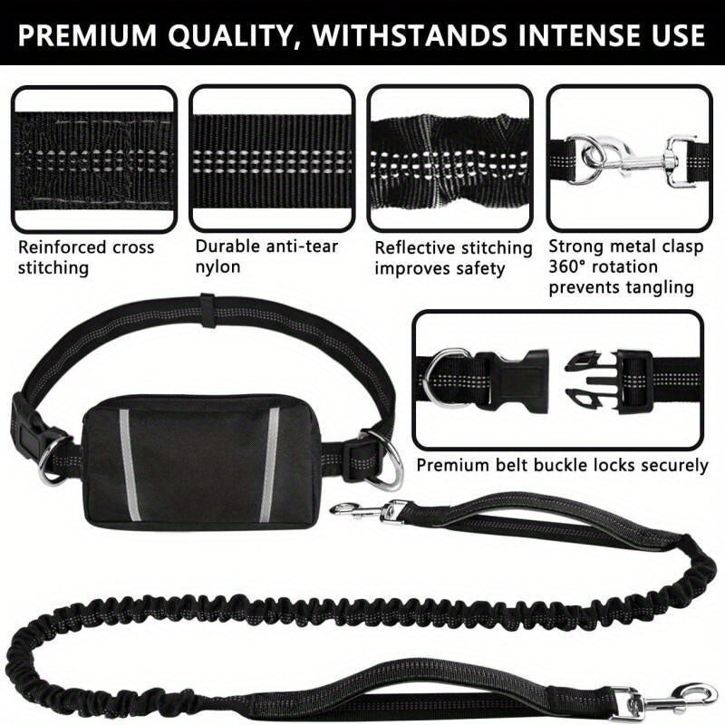 Dog Running Leash with Double Handles, Adjustable Hands-Free Elastic Lead for Medium and Large Dogs, Blue or Gray for Jogging and Daily Walks