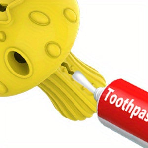 Treat Dispensing Dog Toy in Mushroom Shape, Beef-Scented Rubber Puzzle Chew for Medium and Large Dogs, 3.9 x 5.1 Inches in Red or Yellow