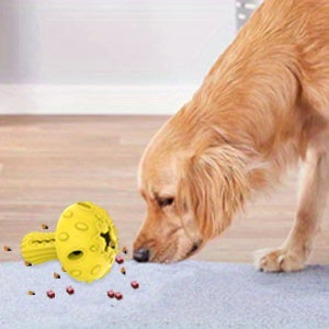 Treat Dispensing Dog Toy in Mushroom Shape, Beef-Scented Rubber Puzzle Chew for Medium and Large Dogs, 3.9 x 5.1 Inches in Red or Yellow