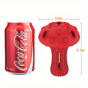 Treat Dispensing Dog Toy in Mushroom Shape, Beef-Scented Rubber Puzzle Chew for Medium and Large Dogs, 3.9 x 5.1 Inches in Red or Yellow