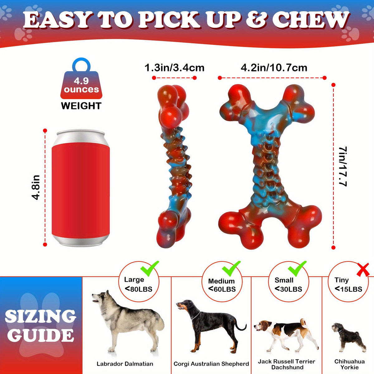 Dog Chew Toys for Large Dogs, Red Nylon Toys for Supervised Chewing and Everyday Play, Available in 1, 2 or 4 Piece Pack Options