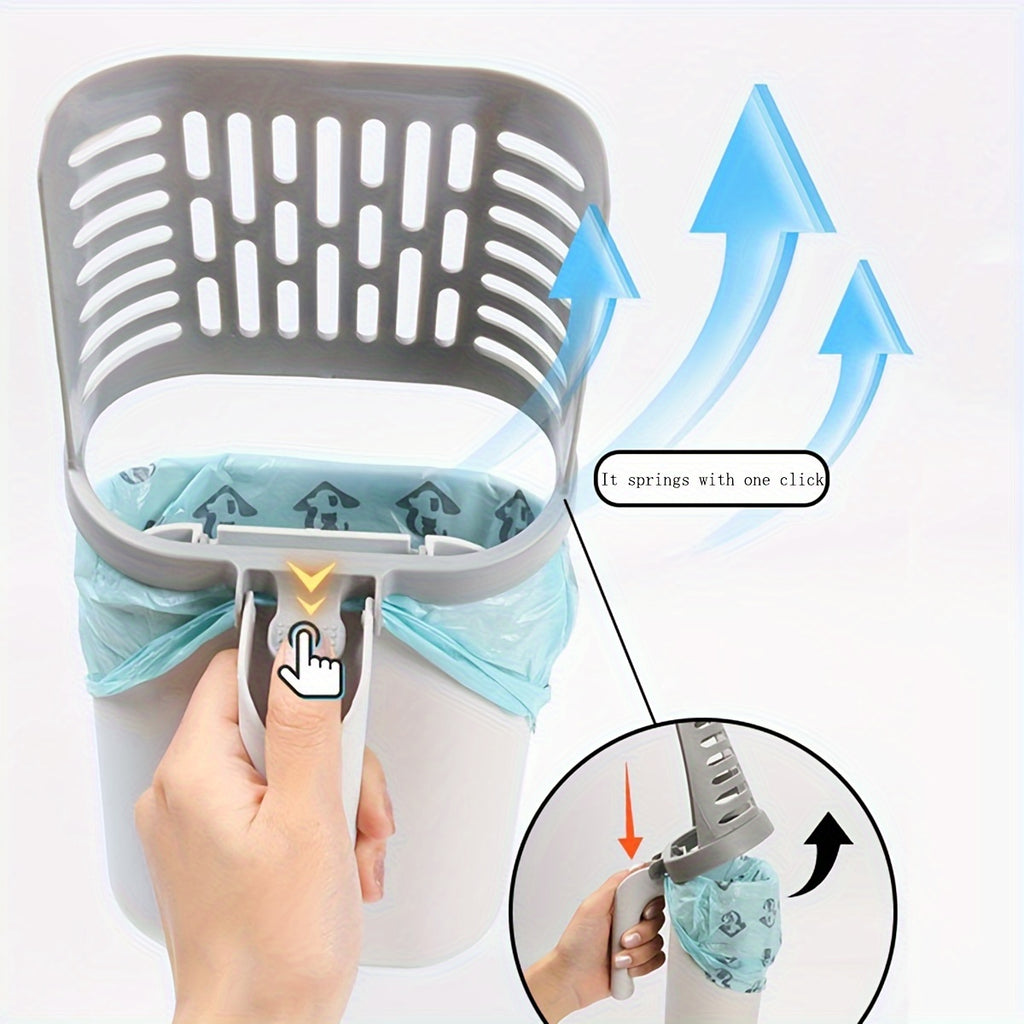 Cat Litter Scoop with Removable Waste Bag Holder, Durable Off-White Plastic Shovel and 1 Roll of Garbage Bags for Daily Litter Box Cleaning