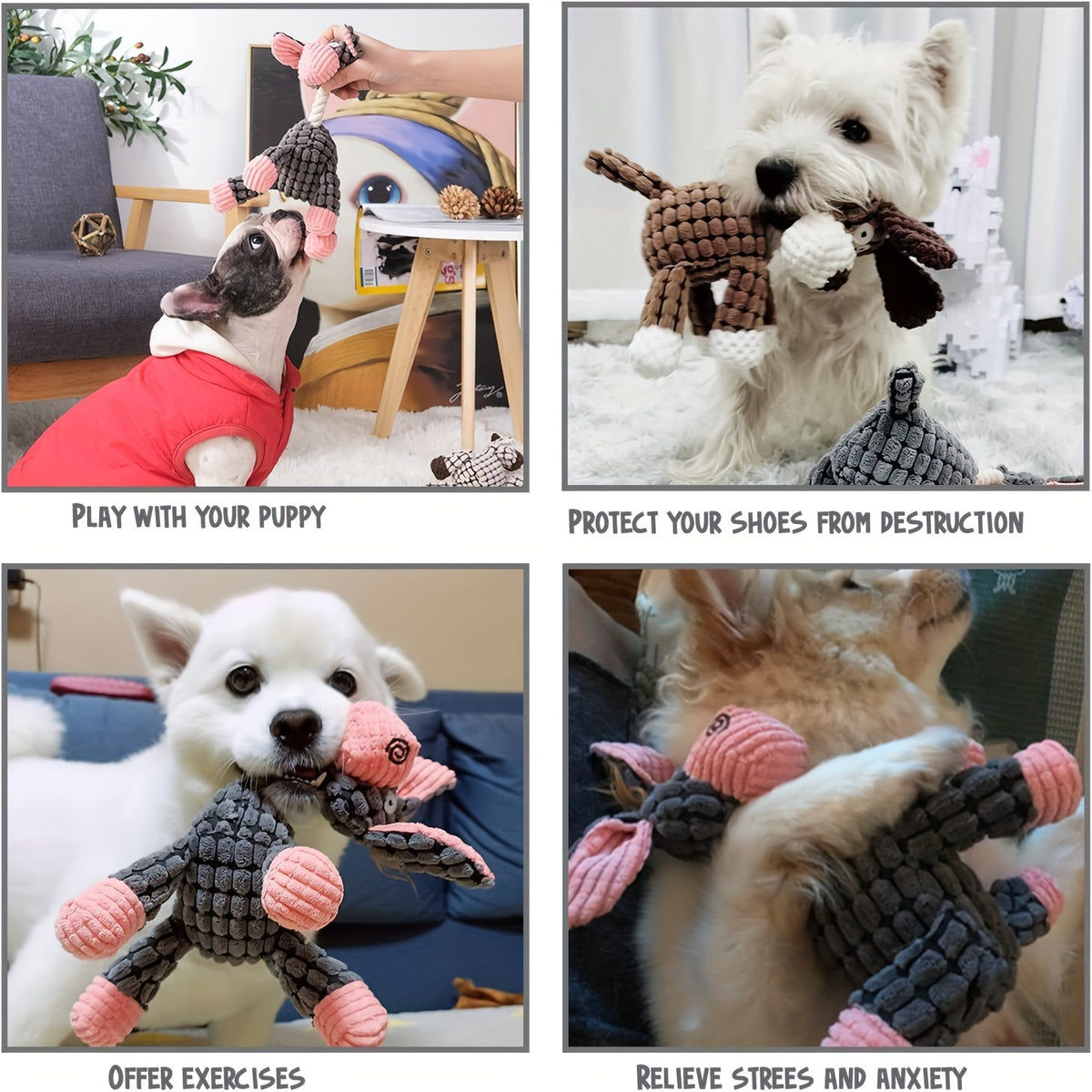 Washable Squeaky Plush Dog Toy for Small and Medium Dogs, Seven Animal Style Options with Goat, Giraffe, Donkey and Puppy Designs for Gentle Play