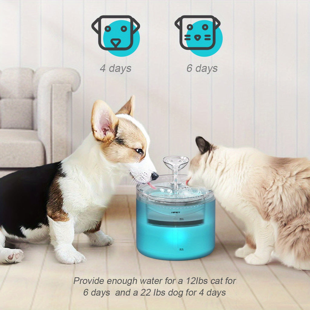 Cat Water Fountain with LED Light, 54oz 1.6L Quiet Triple-Filtered Pet Drinking Dispenser with 200ml Emergency Lid for Indoor Cats and Small Dogs
