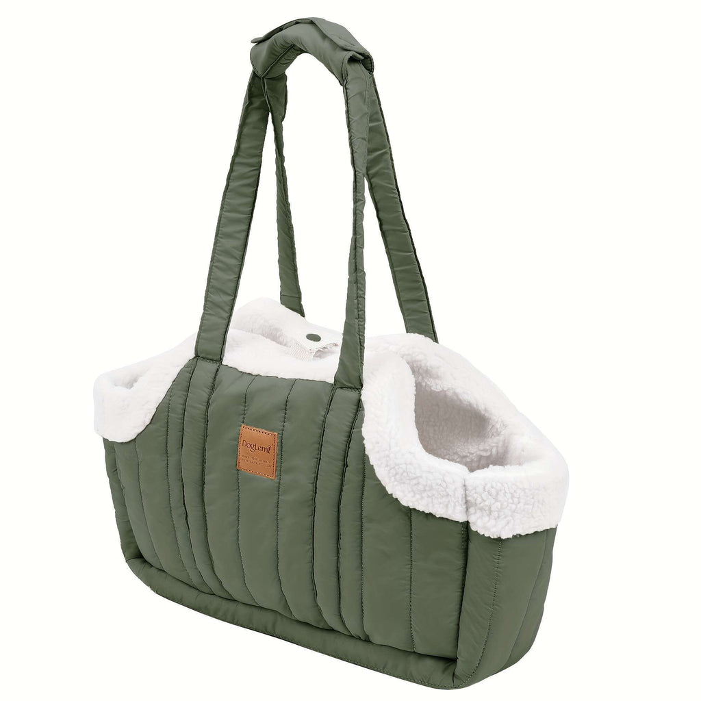 Pet Carrier Handbag with Snap Closure, Open-Top Winter Carrying Bag for Cool-Weather Outings in Green, Beige or Grey by Goodie Pet