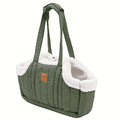 Pet Carrier Handbag with Snap Closure, Open-Top Winter Carrying Bag for Cool-Weather Outings in Green, Beige or Grey by Goodie Pet