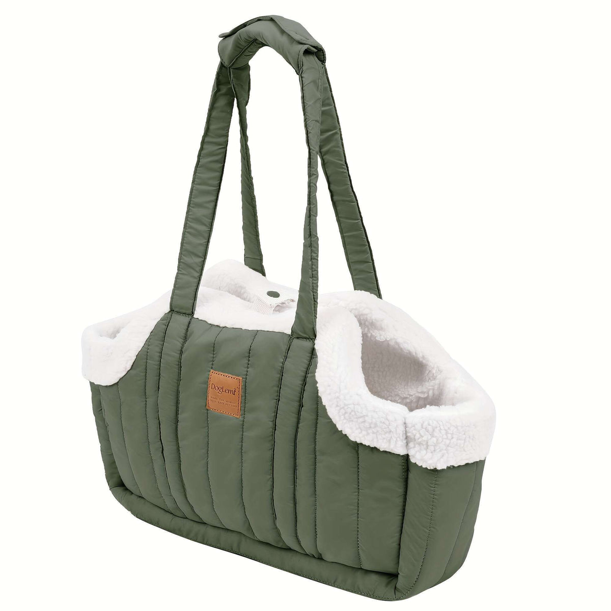 Pet Carrier Handbag with Snap Closure, Open-Top Winter Carrying Bag for Cool-Weather Outings in Green, Beige or Grey by Goodie Pet