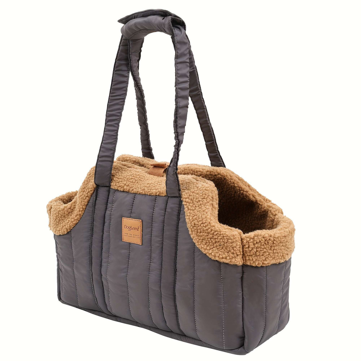 Pet Carrier Handbag with Snap Closure, Open-Top Winter Carrying Bag for Cool-Weather Outings in Green, Beige or Grey by Goodie Pet