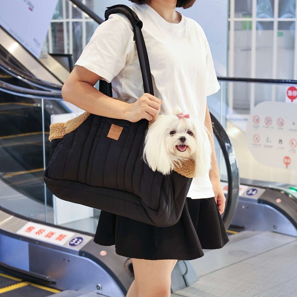 Pet Carrier Handbag with Snap Closure, Open-Top Winter Carrying Bag for Cool-Weather Outings in Green, Beige or Grey by Goodie Pet