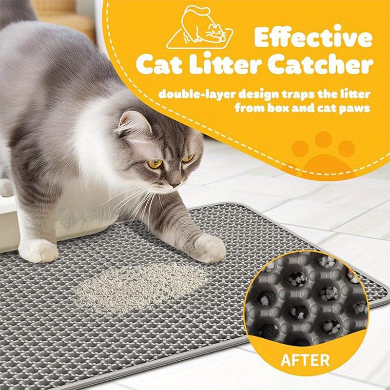 Extra Large Cat Litter Mat 47.2 x 27.5 Inches, Double-Layer Honeycomb Litter Catcher with Non-Slip Design for Indoor Cleanup, Purple Black or Grey