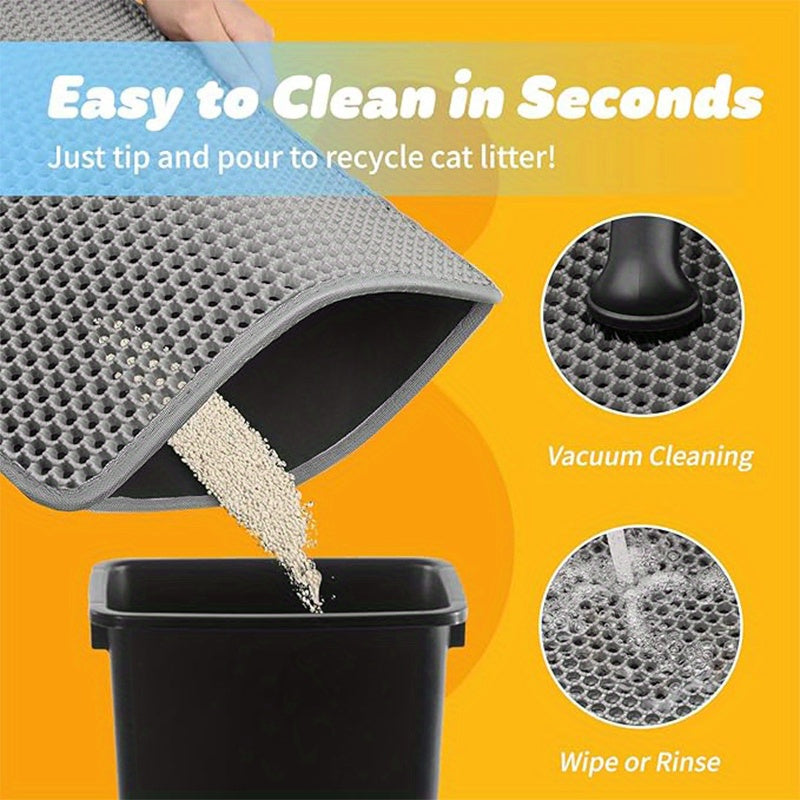 Cat Litter Trapping Mat with Double-Layer Honeycomb Design, Washable Non-Slip Litter Box Catcher in Three Sizes and Black or Gray Colors