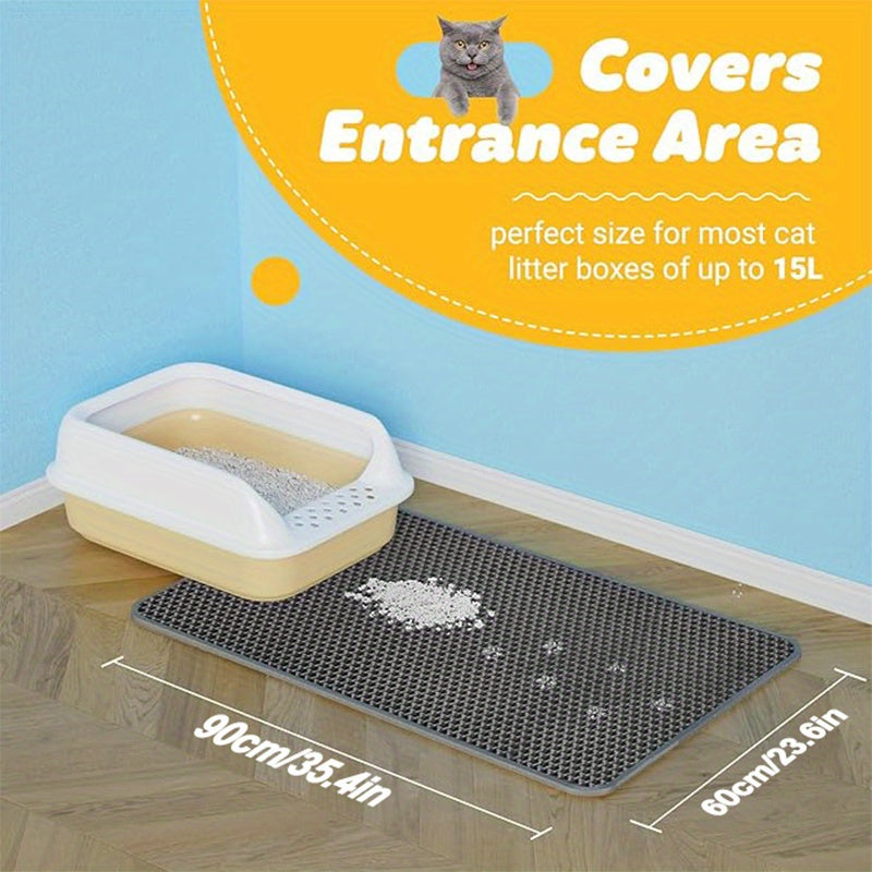 Cat Litter Trapping Mat with Double-Layer Honeycomb Design, Washable Non-Slip Litter Box Catcher in Three Sizes and Black or Gray Colors