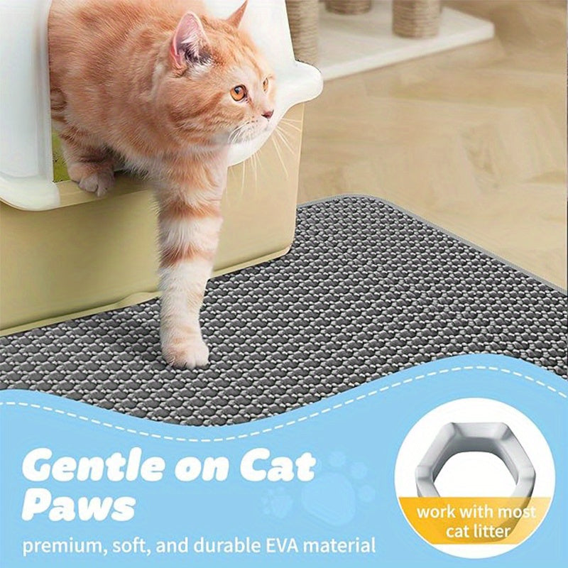 Cat Litter Trapping Mat with Double-Layer Honeycomb Design, Washable Non-Slip Litter Box Catcher in Three Sizes and Black or Gray Colors