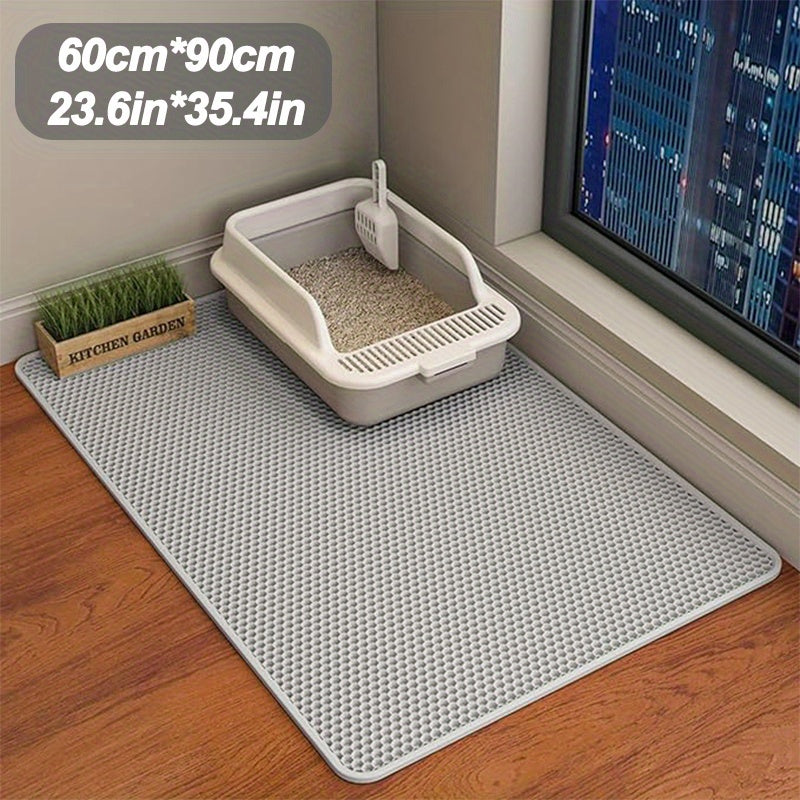 Cat Litter Trapping Mat with Double-Layer Honeycomb Design, Washable Non-Slip Litter Box Catcher in Three Sizes and Black or Gray Colors