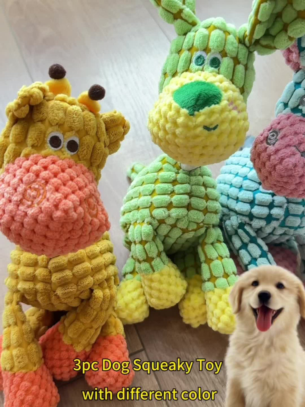 Rope Neck Squeaky Dog Toys 3 Pack, Colorful Plush Animal Play Set with Donkey Design for Small and Medium Dogs, Supervised Gentle Chewing