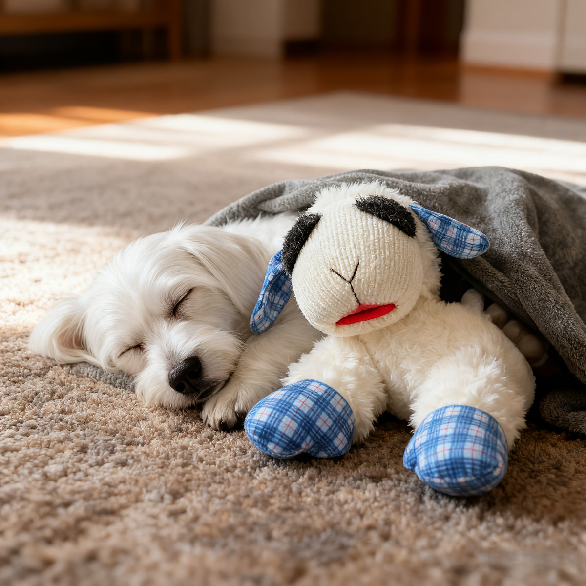 Squeaky Plush Dog Toy with 5 Sound Makers, White Soft Pet Companion for Gentle Small and Medium Dogs, Supervised Indoor Play and Dog Lover Gifts