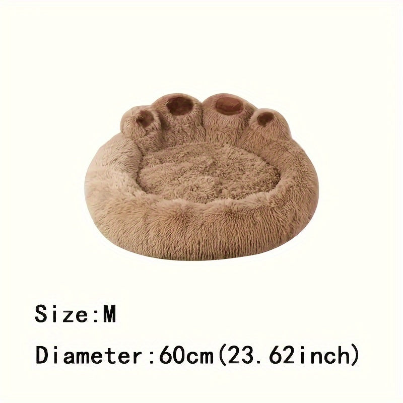 Long Plush Pet Bed with Bear Paw Shape, PP Cotton Filled Dog and Cat Sleeping Cushion with Anti-Slip Bottom, Single Bed and 2PCS Options