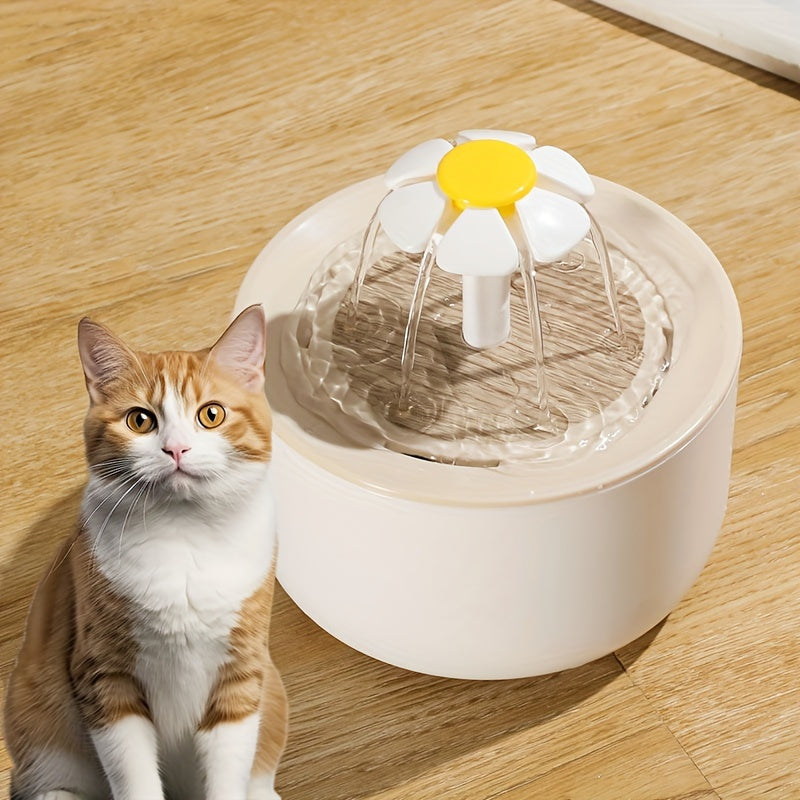 Cat Water Fountain with Round Basin, USB Powered Quiet Recirculating Pet Drinking Dispenser with Flower Spout for Indoor Cats and Small Dogs