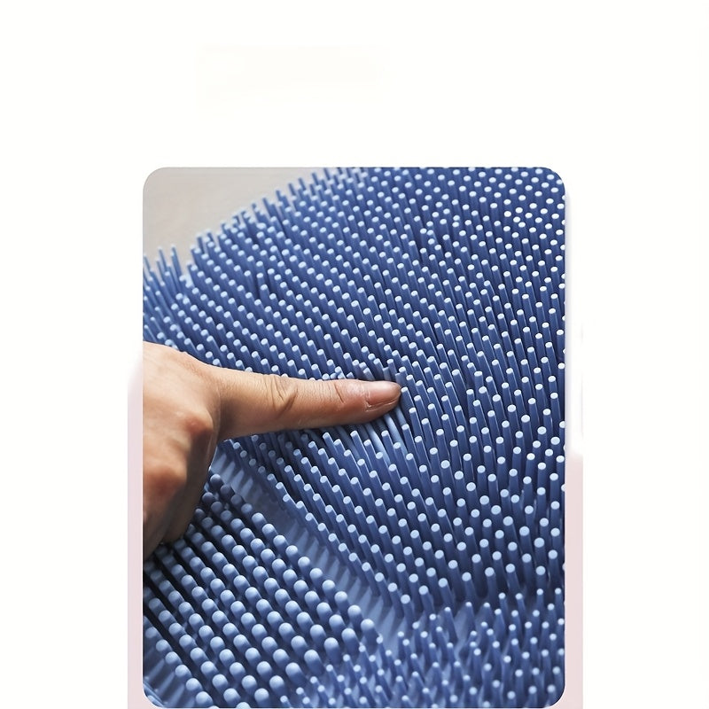 Cat Self Grooming Brush in Blue, Wall-Mounted Massage Scratching Board for Loose Fur Care, Space-Saving Everyday Pet Groomer for Indoor Cats
